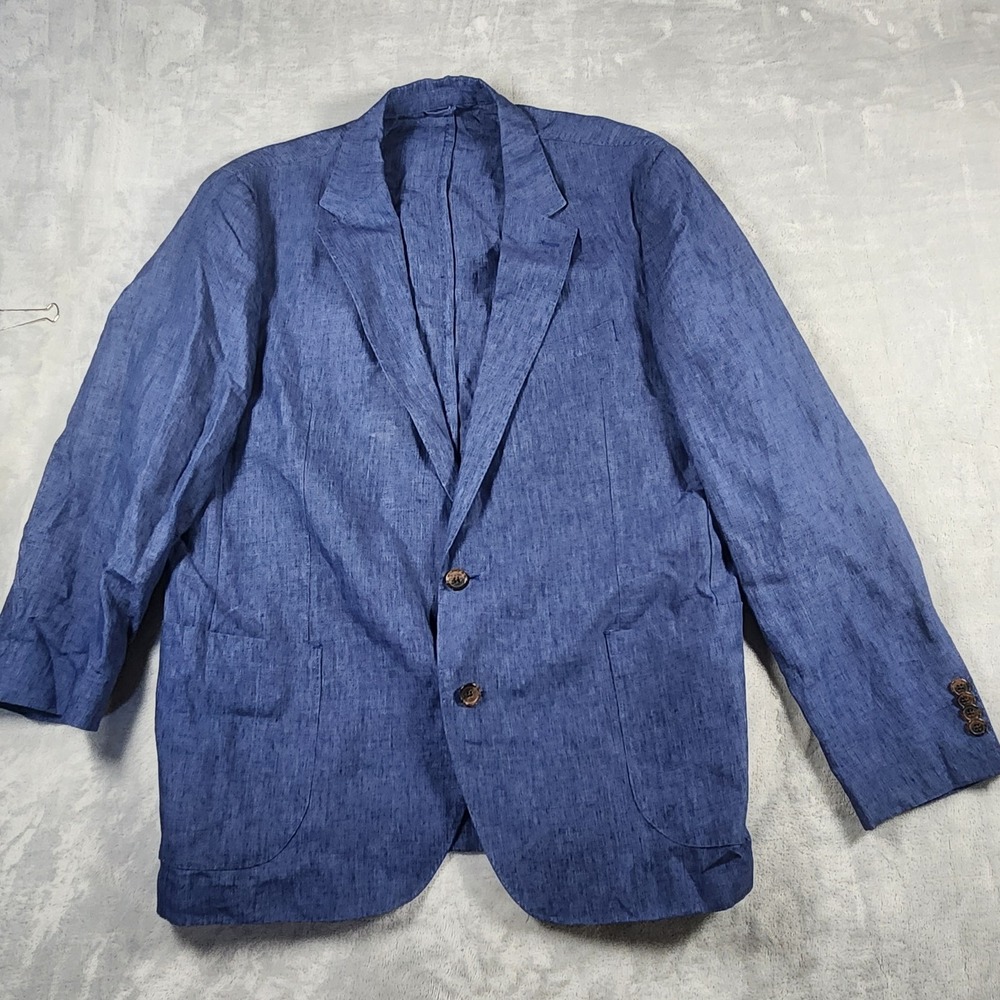 J.β Mclaughlin Linen Mens Blazer Blue Sports Coat Coastal 52R Old Money Luxury